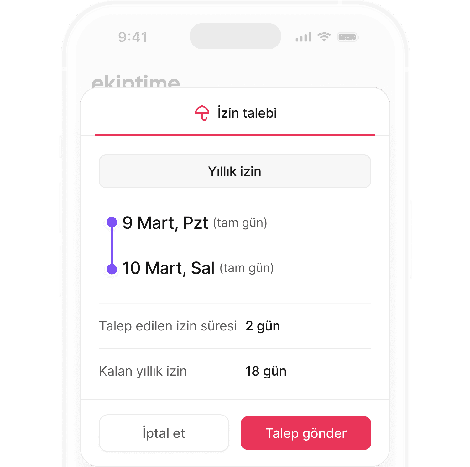 Mobil uygulama ile izin talep yönetimi