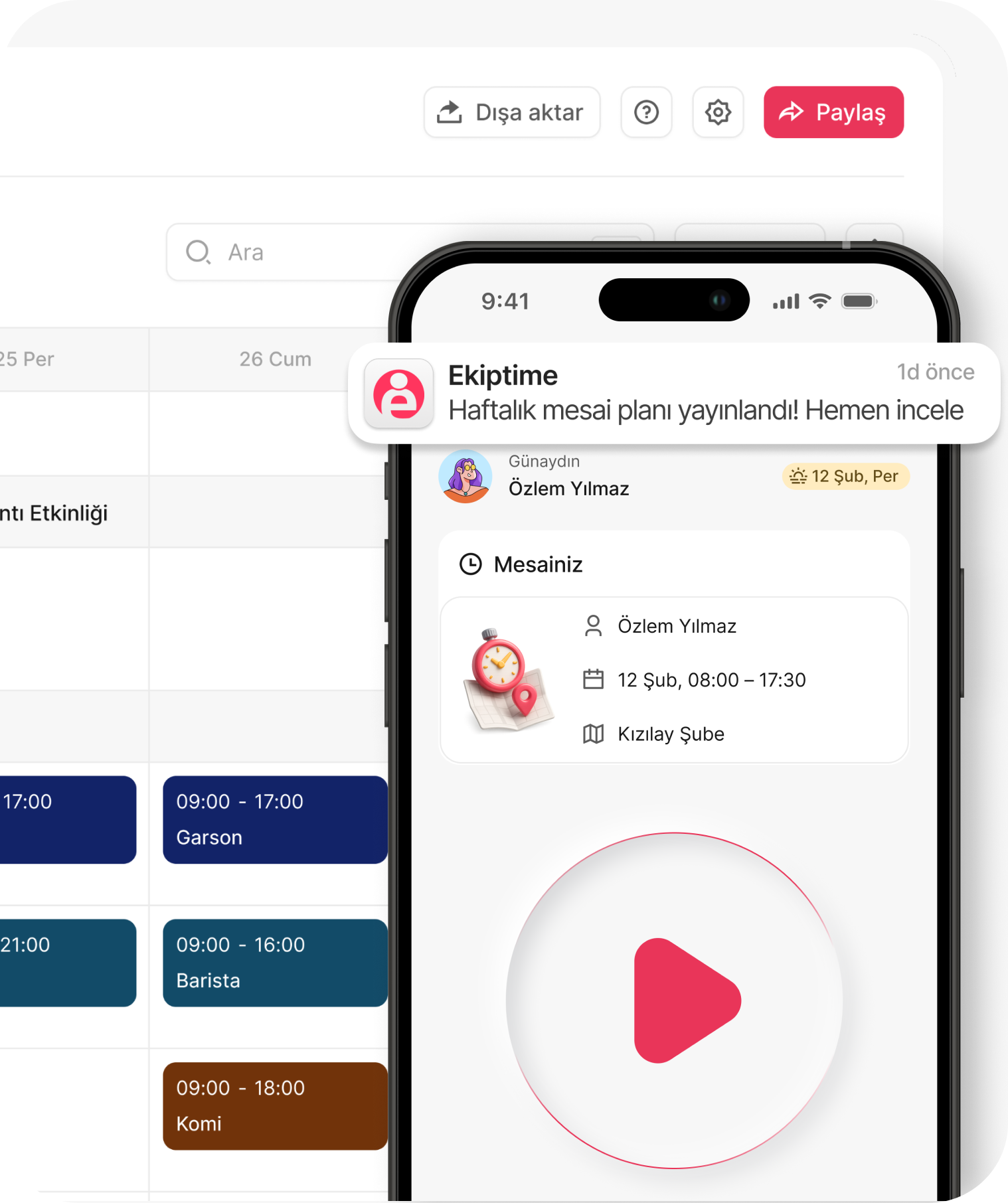 Aylık vardiya, anlık bildirim, hatasız puantaj